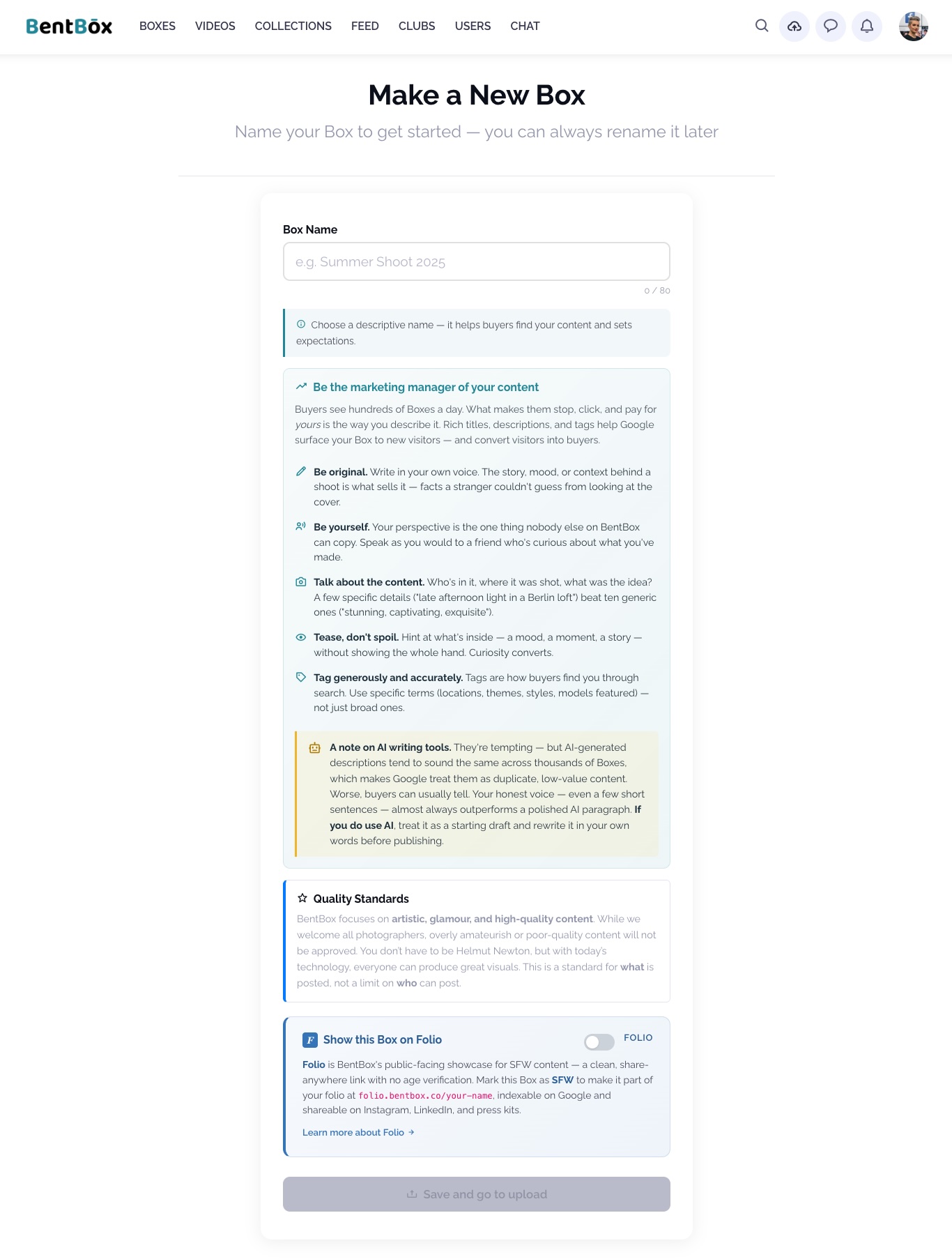 Step 1: Click on the Upload icon from the top menu on BentBox