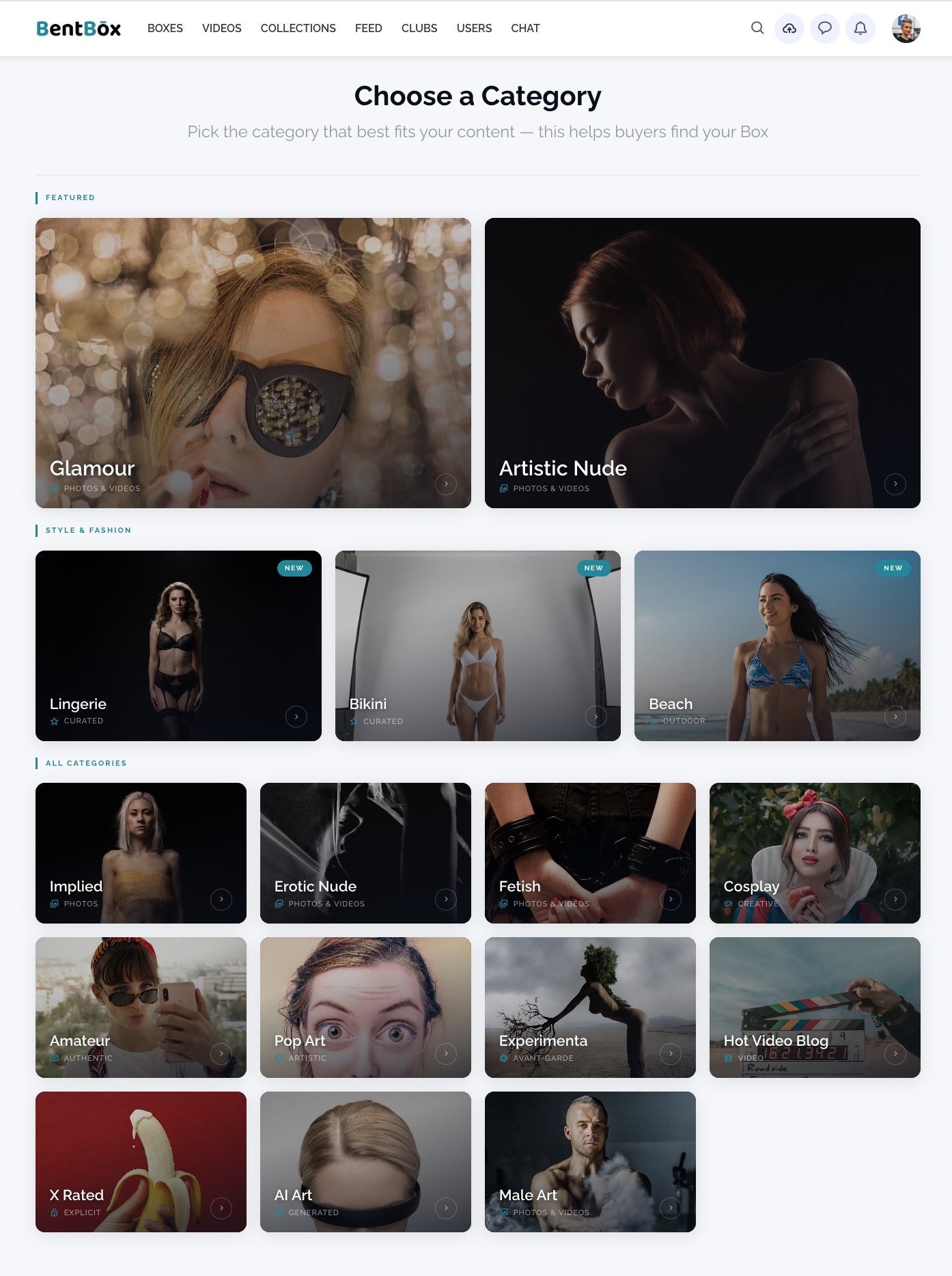 Step 2: Choose a category on BentBox