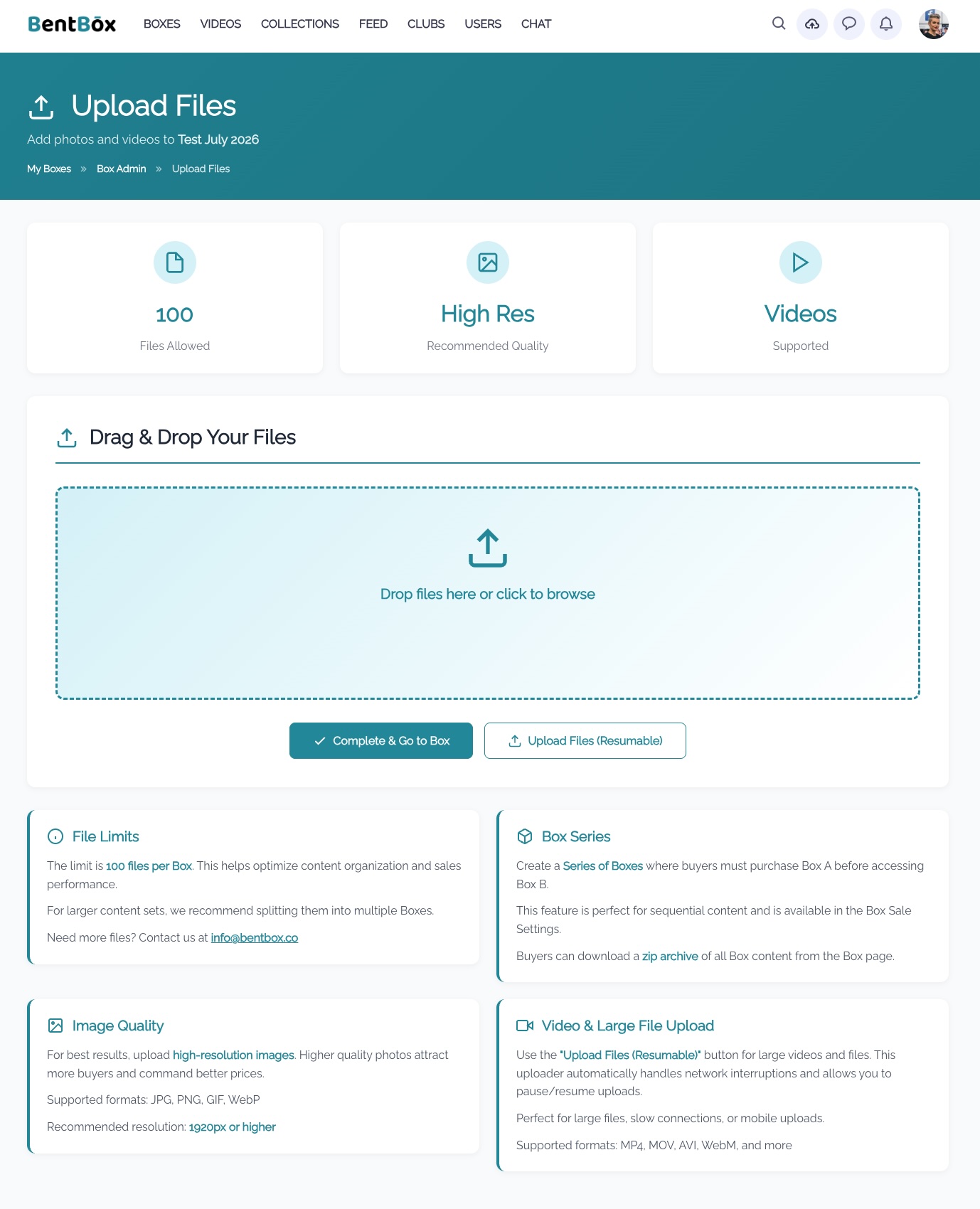 Step 3: Upload your files on BentBox