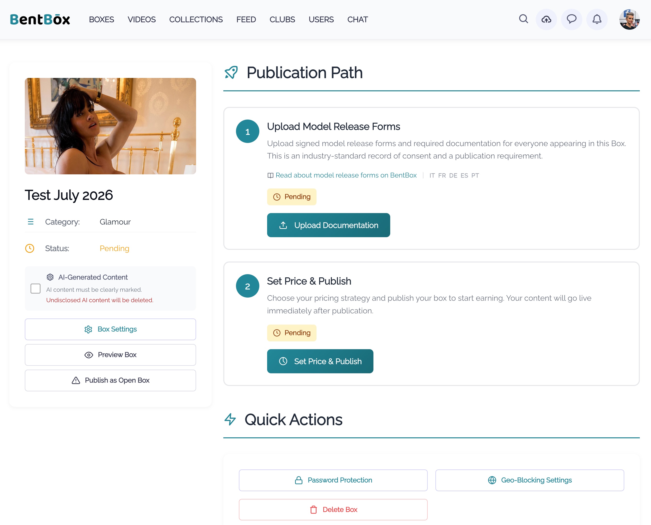Step 4: Box Admin page on BentBox