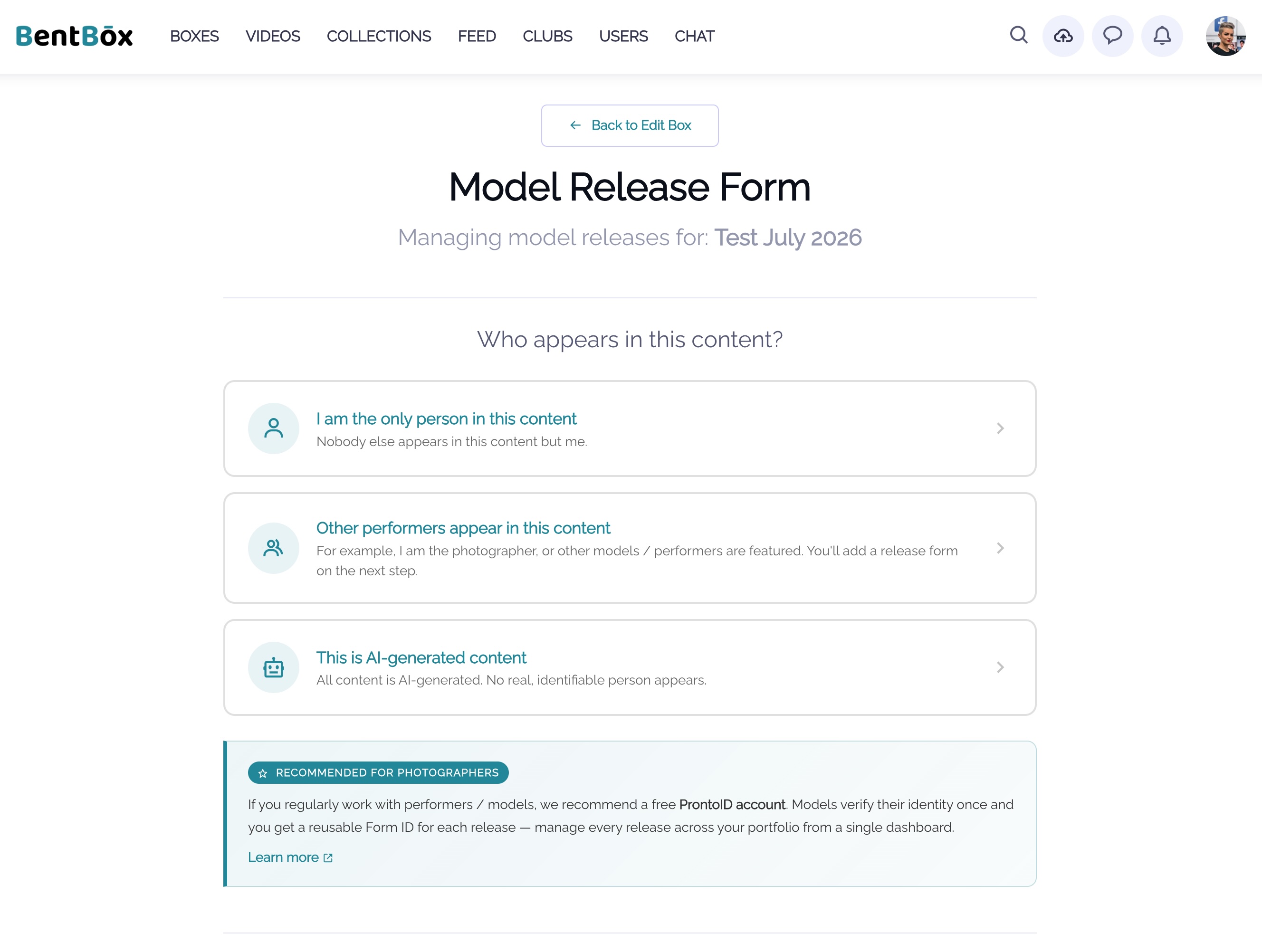 Step 5: Model Release Form - Important on BentBox