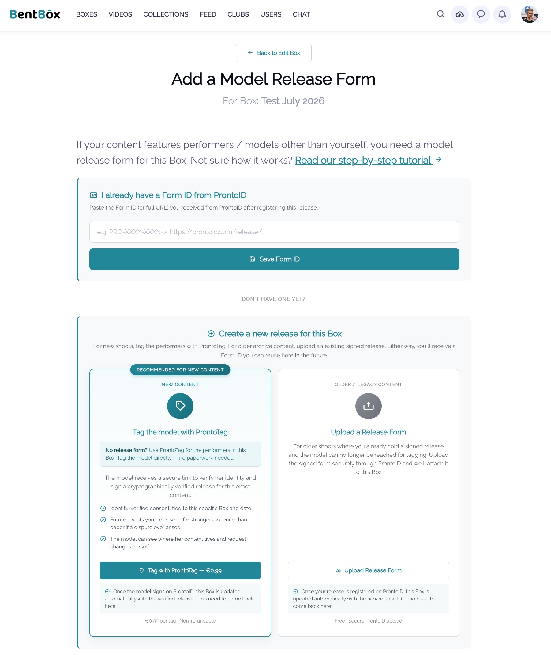 Step 6: Release form for other performers on BentBox